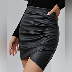 Milumia Faux Leather Bodycon Ruched Wrap Skirt